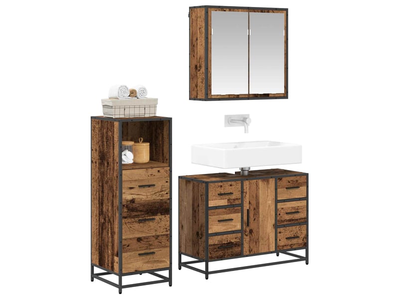  Ensemble de mobilier de salle de bain 3 pc bois ancien cf64278  - Conforama C