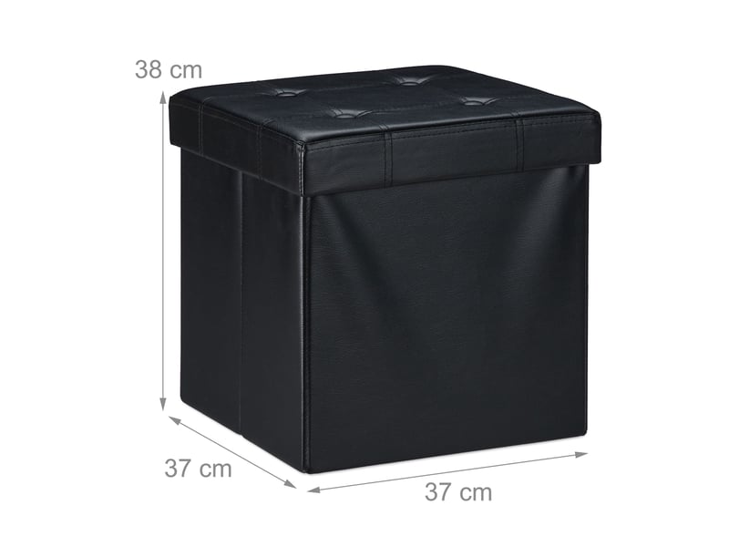  Pouf de rangement pliable pratique salon 38 x 37 x 37 cm assise confortable en similicuir noir 13_0010124  - Conforama B