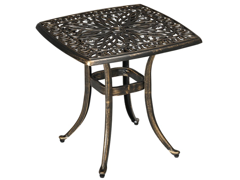 Table d'appoint extérieure 54x54x52,5 cm – bronze – trou de parasol et pieds réglables en aluminium coulé - Conforama A