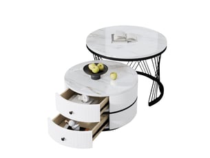Table basse rond(e) coloris blanc - 60 cmx50 cm