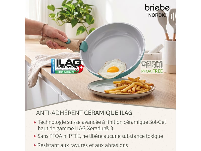 Batterie de cuisine induction céramique poignée amovible set 13 pièces , briebe, bk1220gre, , vert - Conforama D