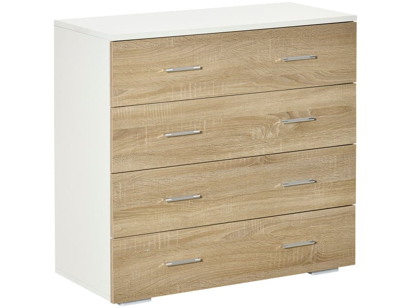  Commode à 4 tiroirs en bois avec poignées en aluminium, 76 x 35 x 72 cm, blanc et chêne  - Conforama A