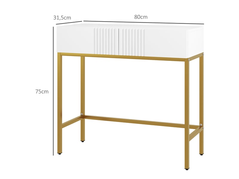  Table console console meuble avec 2 tiroirs base en acier avec pieds antidérapants blanc 80 x 31,5 x 75 cm  - Conforama C