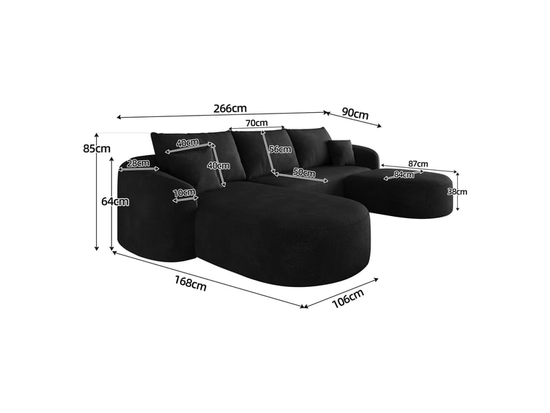  Canapé d’angle modulable en u – mousse compressée – sans montage – 266 cm – noir  - Conforama C