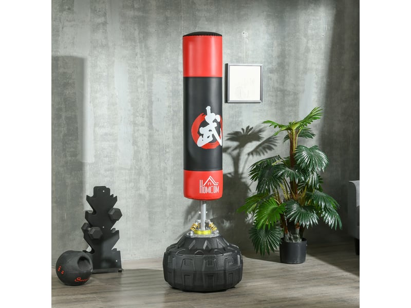  Sac de frappe autoportant pour adulte, 180 cm, avec 10 ventouses, idéal pour la boxe thaï, le mma et le fitness à domicile. Noir et rouge.  - Conforama D