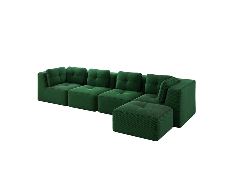  Canapé d'angle modulaire sans armature avec assise profonde et coussins moelleux, en corduroy vert  - Conforama A
