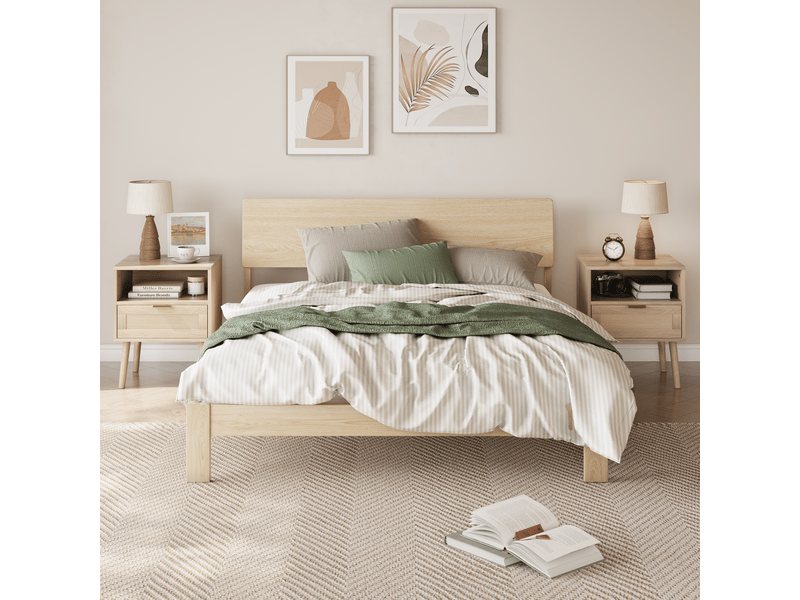  Table de chevet en bois et rotin tressé style bohème – bout de canapé avec 1 tiroir, niche ouverte et pieds en bois massif – 45 x 40 x 55 cm – finition chêne  - Conforama D