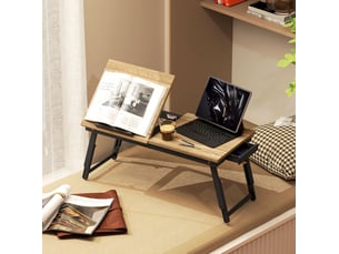 Table pour ordinateur portable 83,5 x 33 cm chêne, hauteur réglable et plateau inclinable avec tiroir
