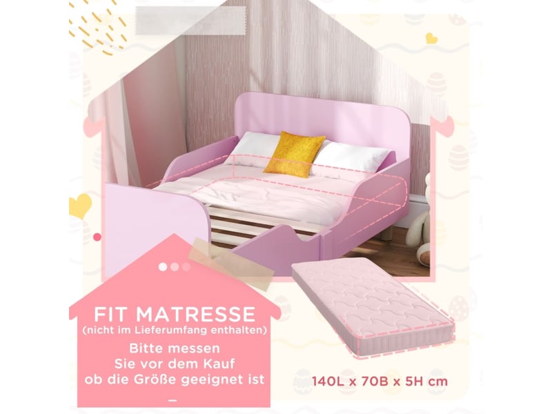  Lit une personne, lit enfant, structure mdf et pin robuste, design rose, barrières de sécurité, surface facile d'entretien  - Conforama B