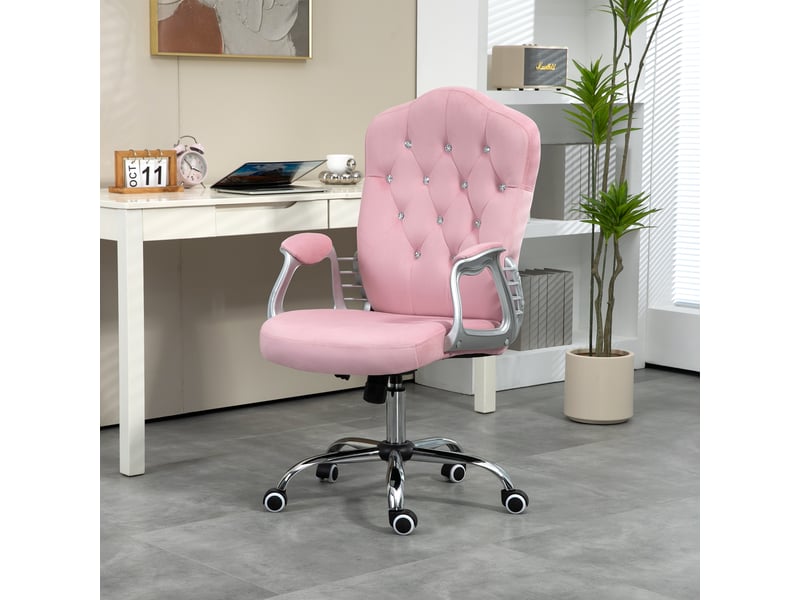  Chaise de bureau, dossier inclinable, réglable en hauteur, aspect velours, jusqu'à 120 kg, rose  - Conforama D