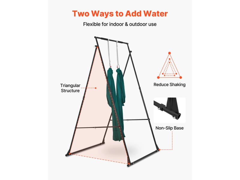  Vevor structure balancoire pour yoga aerien avec hamac de 6 m, portique pour hamac et yoga capacite de 200 kg, support de traction triangulaire avec mousse eva, reglages horizontal et vertical  - Conforama D