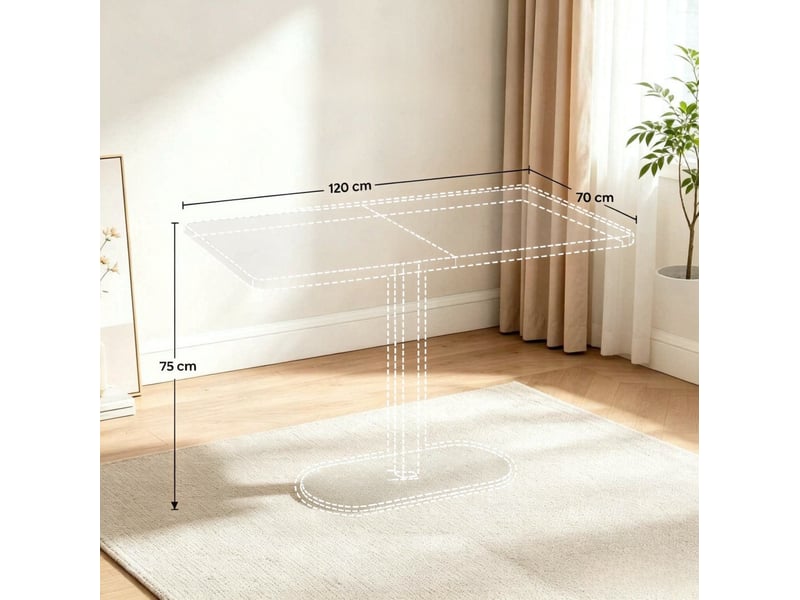  Table de salle à manger rectangulaire pour 6 personnes avec pied central, plateau chêne clair et blanc 120 × 70 × 75 cm  - Conforama C