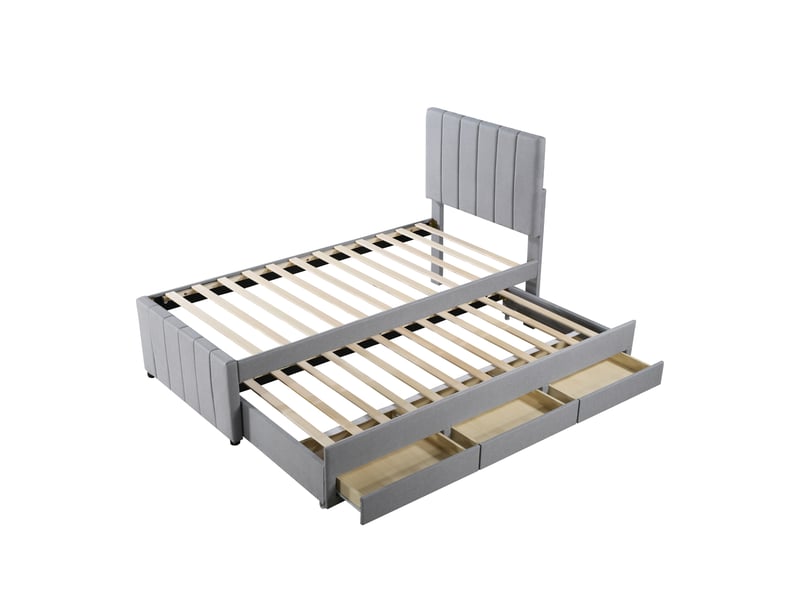  Lit gigogne 90 × 200 cm en tissu aspect lin - gris C-CRAFTLINK - Conforama A