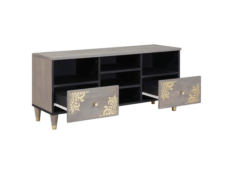  Meuble tv - banc tv - meuble de rangement gris 100 x 33 x 46 cm bois de mangue massif  - Conforama A
