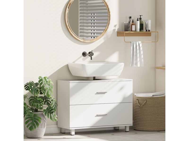  Meuble sous-vasque avec 2 tiroirs en panneau de particules et mdf blanc 80x30x60 cm  - Conforama B