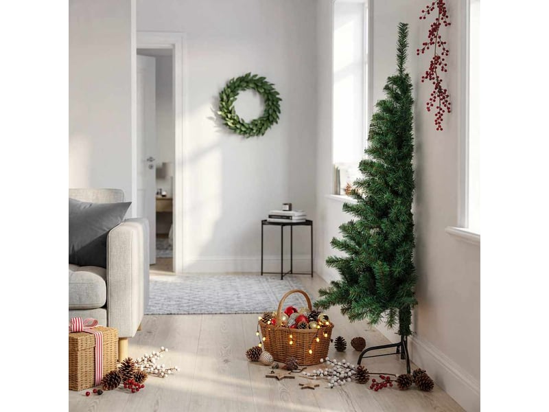  Sapin de noël artificiel, arbre de noël moitié avec support vert 150 cm pvc  - Conforama B