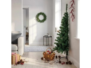 Sapin de noël artificiel, arbre de noël moitié avec support vert 150 cm pvc