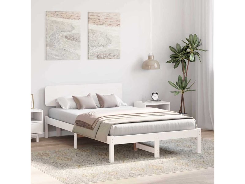  Lit double- lit adulte -  cadre de lit avec tête de lit blanc 120 x 200 cm pin massif  - Conforama B