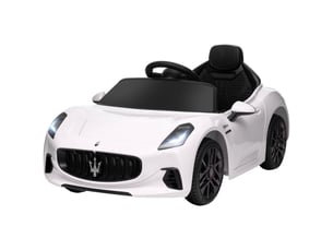 Voiture électrique pour enfants maserati gran turismo folgore avec batterie 12 v, télécommande, phares, klaxon et lecteur mp3, blanche.