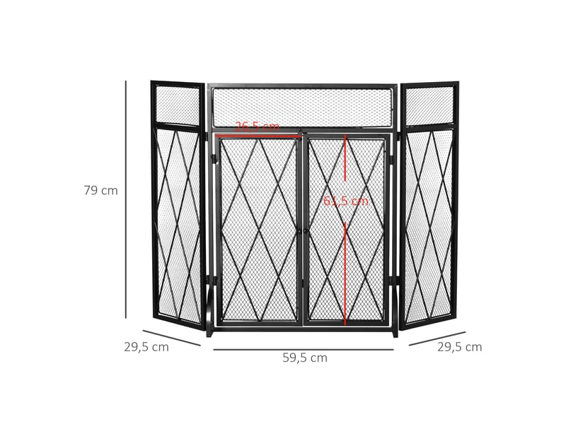  Grille de protection pour cheminée 120 x 79 cm, pare-feu pour cheminée ou poêle, pare-étincelles, barrière de sécurité, 3 volets pliables et porte  - Conforama E