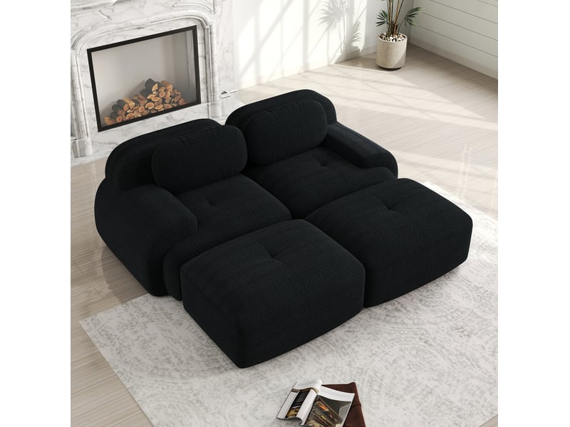  Canapé 2 places modulaire sans cadre en velours côtelé noir  - Conforama C