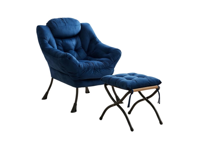  Fauteuil de salon avec repose-pieds bleu foncé  - Conforama A