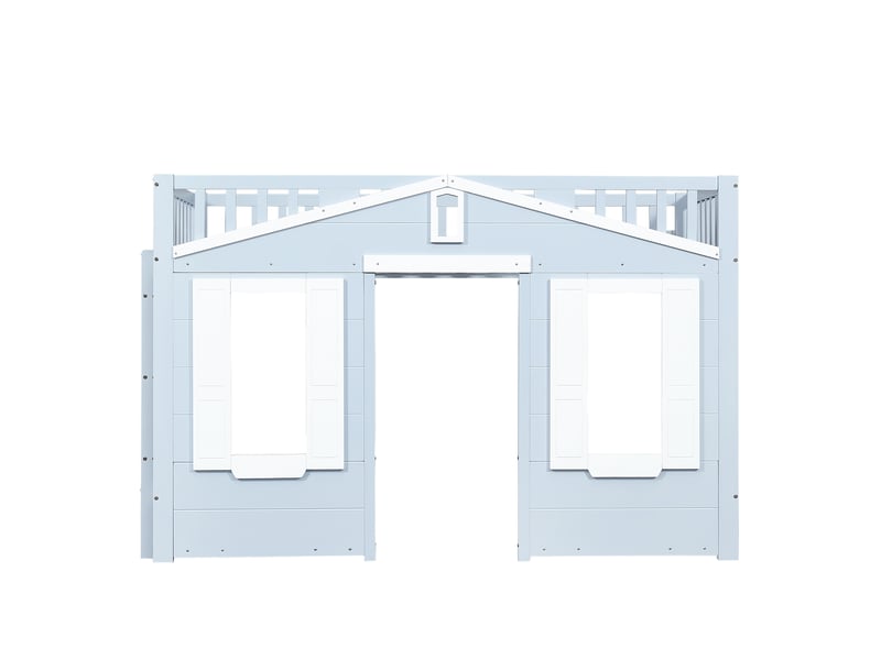  Lit mezzanine enfant 90x200 cm, forme de maison, barrière de sécurité et escalier, en bois, bleu, sans matelas  - Conforama D