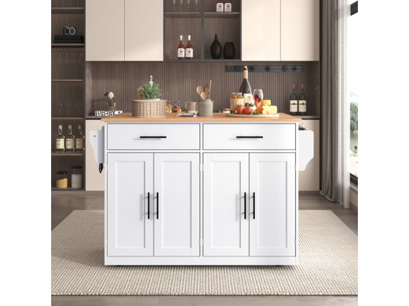 Desserte de cuisine à plateau rabattable 120x71x91,5 cm mdf blanc et naturel - Conforama D