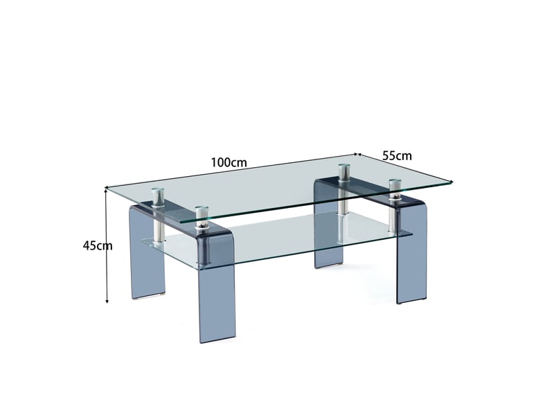  Table basse rectangulaire en verre trempé transparent, pieds en verre gris - 100 x 55 x 45 cm  - Conforama E