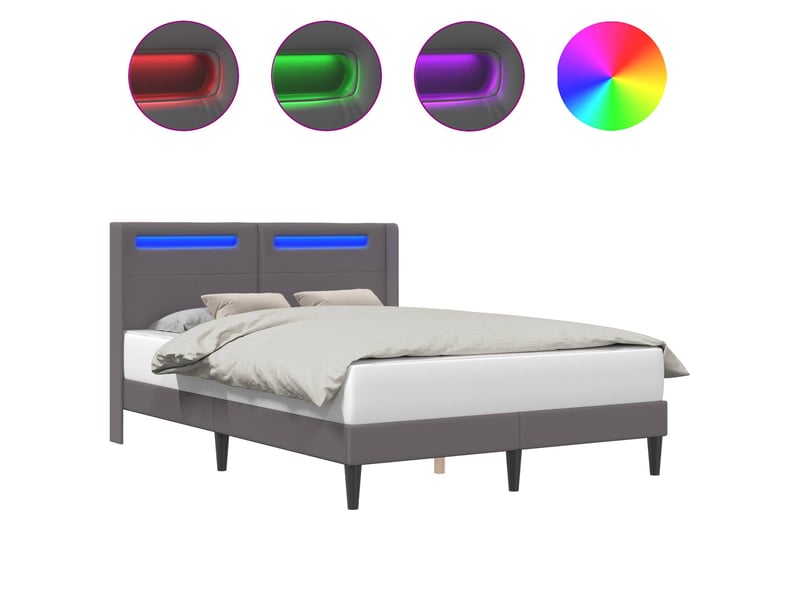  Lit double- lit adulte -  cadre de lit avec bandes led gris 140 x 200 cm simili cuir  - Conforama A