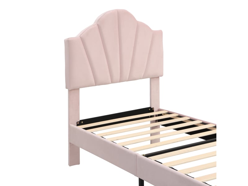  Lit 90x200 cm à tête de lit réglable, bois et métal, rose, sans matelas  - Conforama E