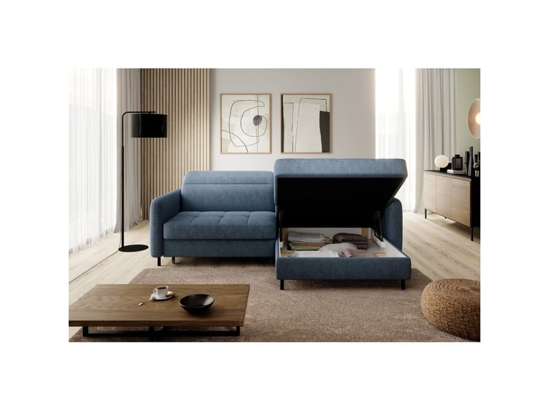  Canapé d'angle collection goumsi coloris bleu foncé chiné  - Conforama D
