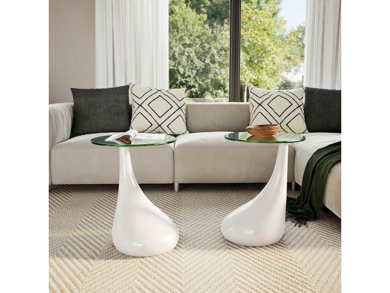  Table basse | table de salon et dessus de table verre rond blanc brillant 2 pcs  - Conforama C