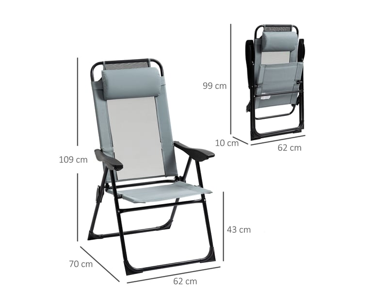 Chaise pliante de jardin 2 places avec dossier inclinable, accoudoirs et armature acier grise evryae - Conforama E