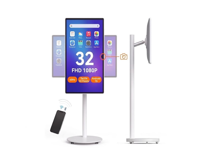  Ecran tactile mobile 32 pouces smart display android 15 batterie roulette blanc  - Conforama A
