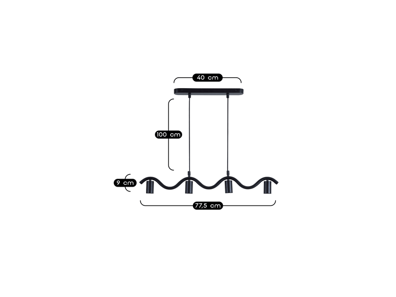 Suspension wama 4 lampes en métal noir  - Conforama C