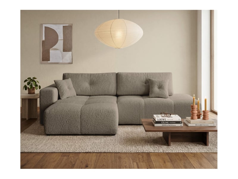  Celine - canapé d'angle fixe convertible 4 places en bouclette  - Conforama B