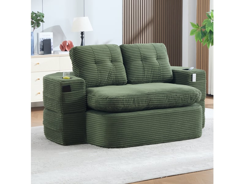 Canapé convertible 2 places avec assise profonde dossier haut et 2 porte-gobelet - Conforama B