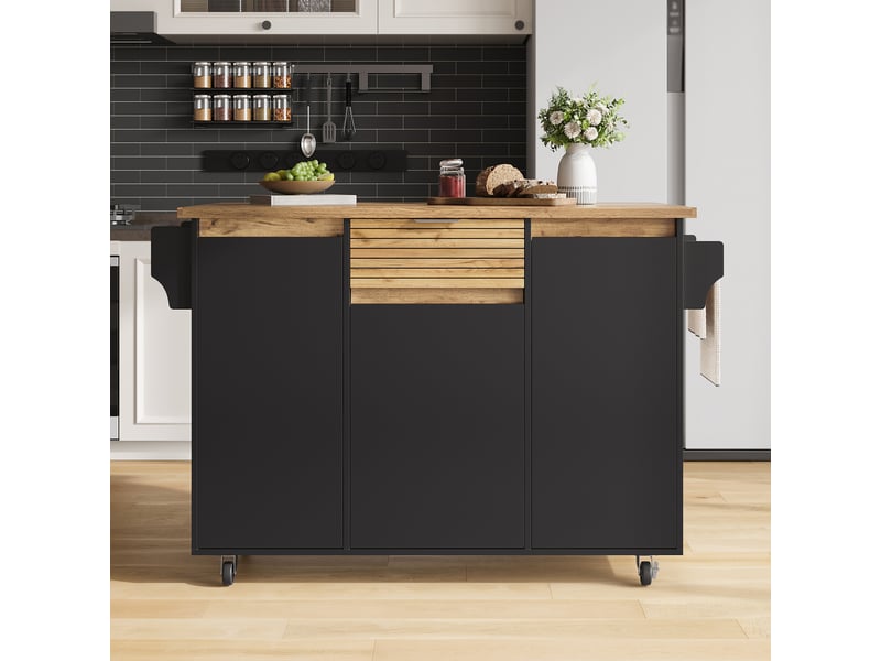  Îlot de cuisine mobile avec plateau rabattable, meuble sur roulettes verrouillables 120 x 70 x 90 cm  - Conforama C