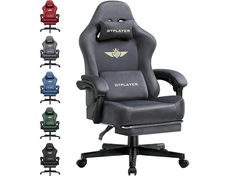 Gtplayer chaise de jeu inclinable à 160° avec repose-pieds 180kg - tissu gris GT829-GY - Conforama A