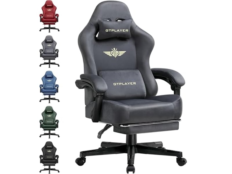  Gtplayer chaise de jeu inclinable à 160° avec repose-pieds 180kg - tissu gris GT829-GY - Conforama A
