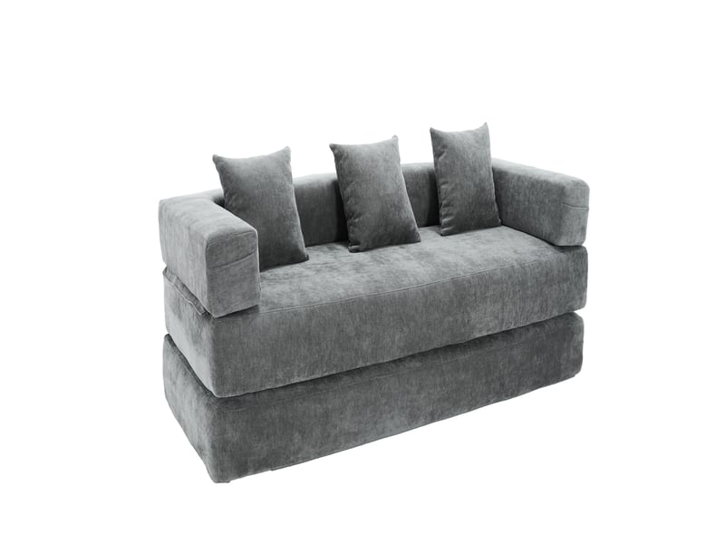  Canapé modulable en chenille gris foncé 198 x 79 x 60 cm, convertible avec poches latérales et base antidérapante 198x79x60cm - Conforama A