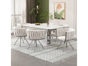 Chaises de salle à manger lot de 6 pivotantes à 360°  - dossier courbé, velours beige et métal argenté