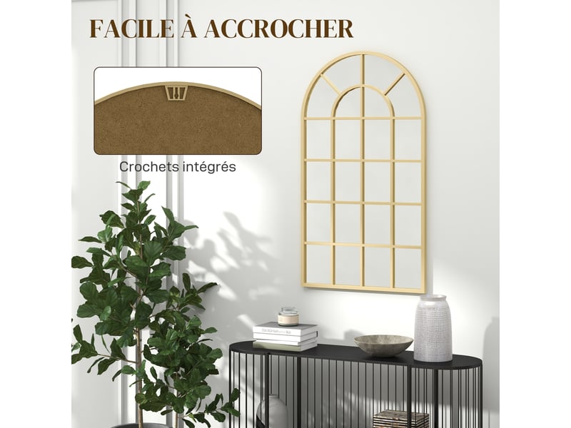  Miroir verrière arche style industriel fenêtre arcade métal doré 110 x 65 cm  - Conforama R