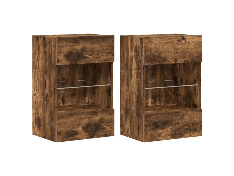  Meubles muraux avec lumières led pour tv 2 pcs chêne fumé 40x30x60,5 cm  - Conforama A