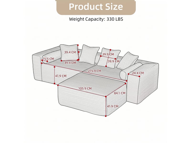  Canapé d’angle modulable 3 places avec méridienne en tissu chenille beige  - Conforama E