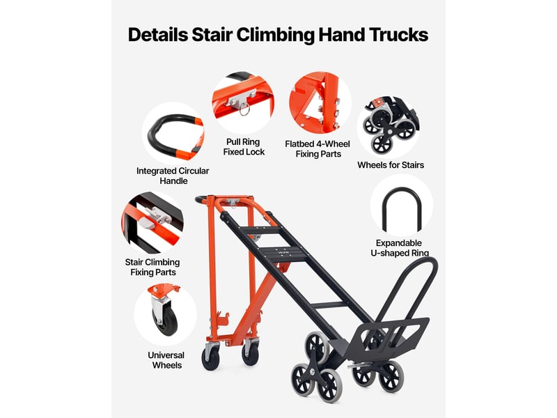  Vevor diable escalier 3 en 1 chariot monte escalier convertible charge max 350 kg diable pliant pour transport entrepot demenagement bureau avec poignee 6 roues monte-escaliers 2 roulettes pivotantes  - Conforama E