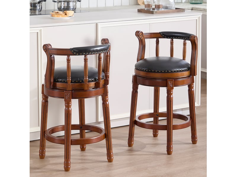  Tabouret de bar 54.8x54.8x96 cm pivotant à 360° avec dossier, bois, noir  - Conforama C