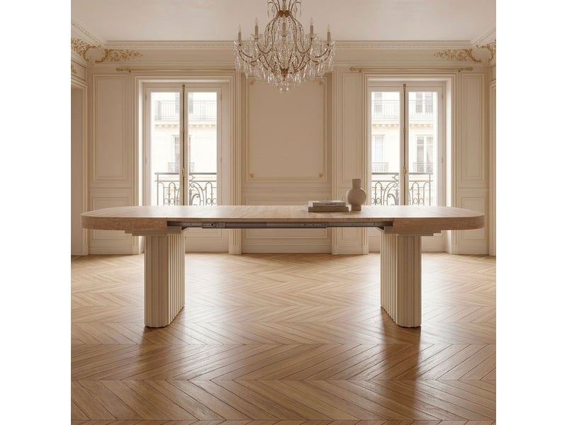  Table ovale extensible 110-260cm pieds design buxton effet travertin beige Buxton - Conforama E