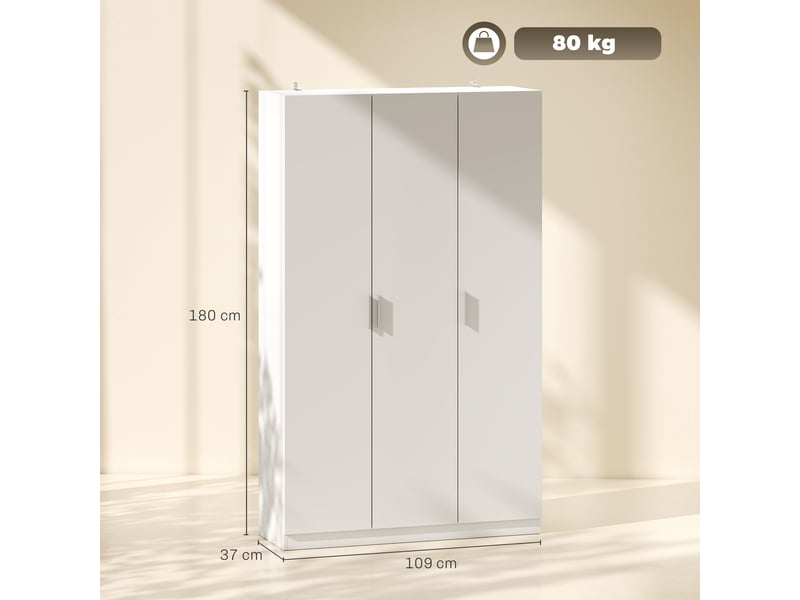  Armoire de chambre à 3 portes avec fermeture amortie 109 x 37 x 180 cm blanche  - Conforama C